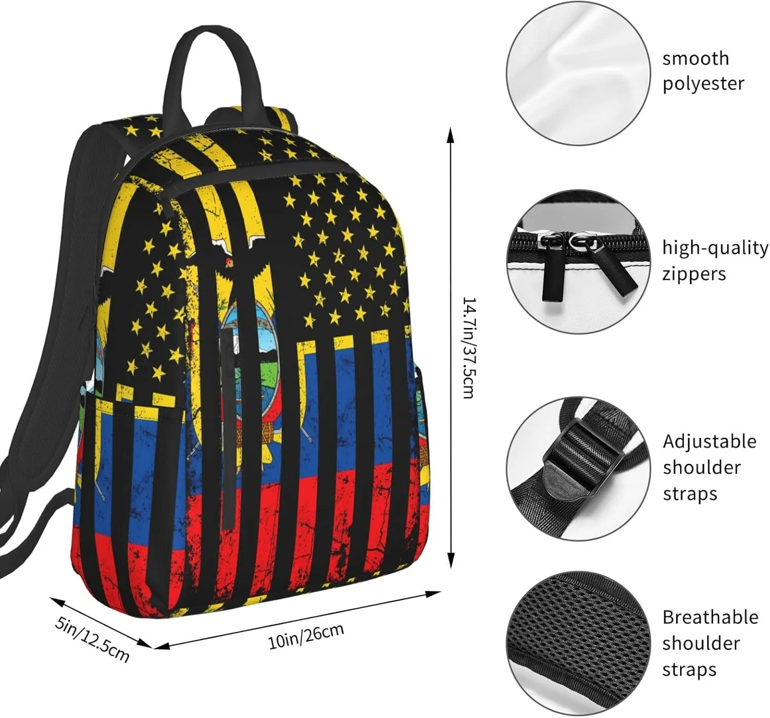 Ecuadorian American Flag America Ecuador Roots Casual Backpacks Large Capacity Laptop Backpack Sports Fitness Rucksack Travel Carry-On Daypack Work Bag for Outdoor Camping