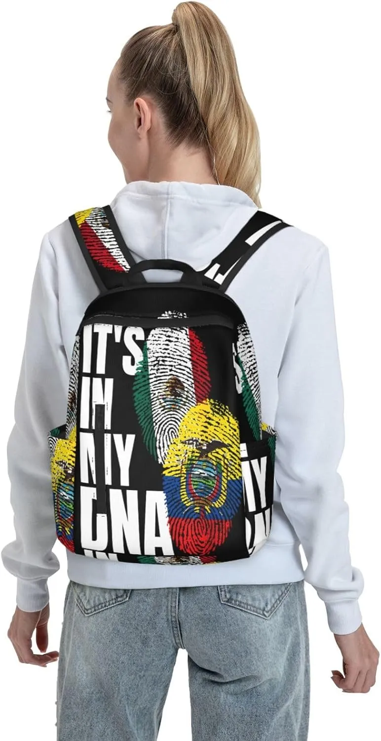 Ecuadorian Mexican Mix Flag Casual Backpacks Large Capacity Laptop Backpack Sports Fitness Rucksack Travel Carry-On Daypack Work Bag for Outdoor Camping