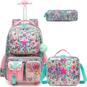 Egchescebo School Kids Rolling Backpack for Boys 17" Multiple Function Pockets