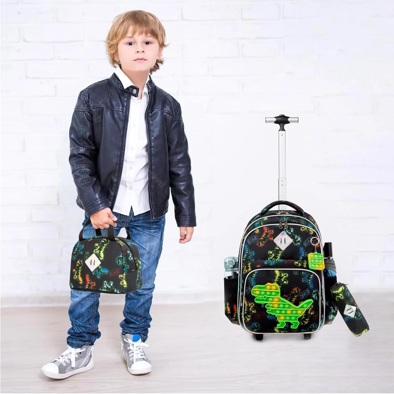 Egchescebo School Kids Rolling Backpack for Girls With Wheels Trolley Wheeled Backpack