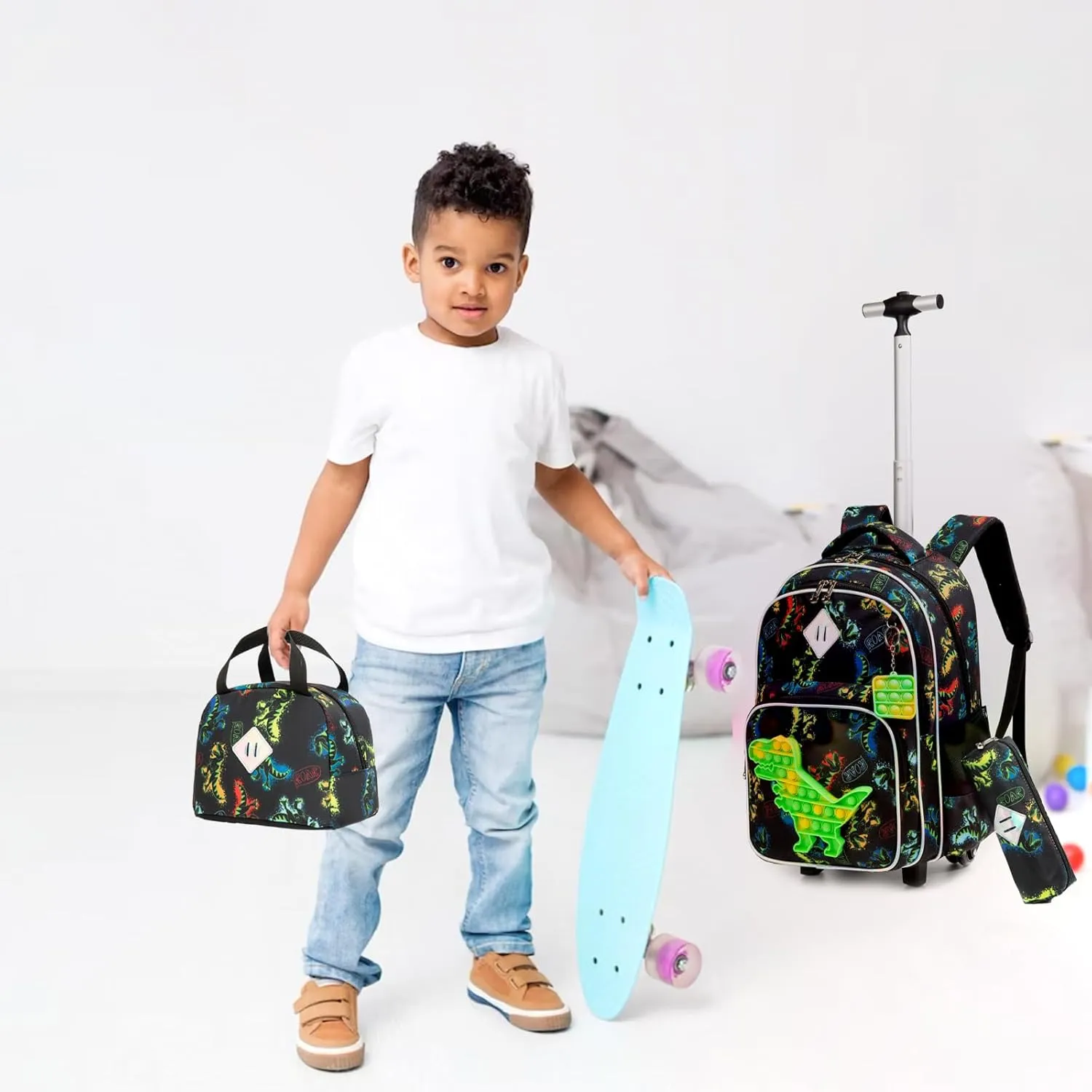 Egchescebo School Kids Rolling Backpack for Girls With Wheels Trolley Wheeled Backpack