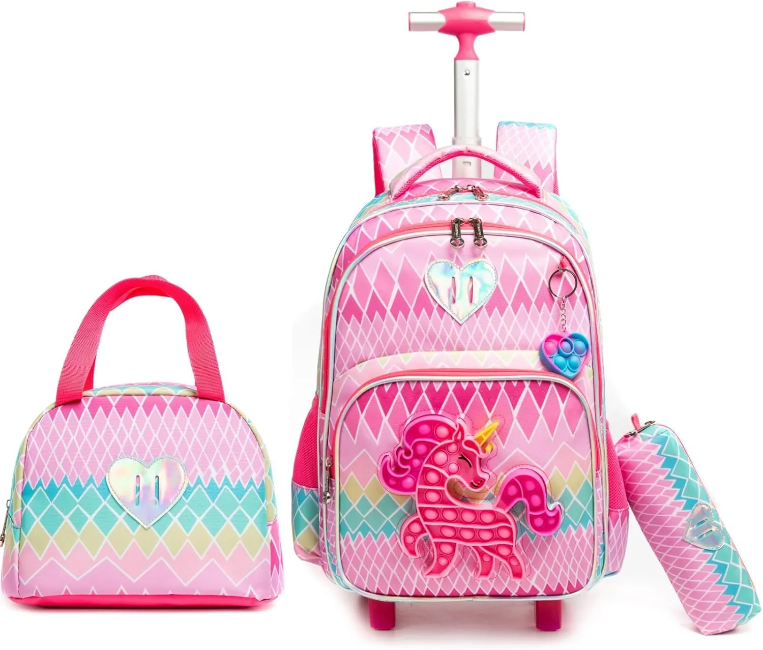 Egchescebo School Kids Rolling Backpack for Girls With Wheels Trolley Wheeled Backpack