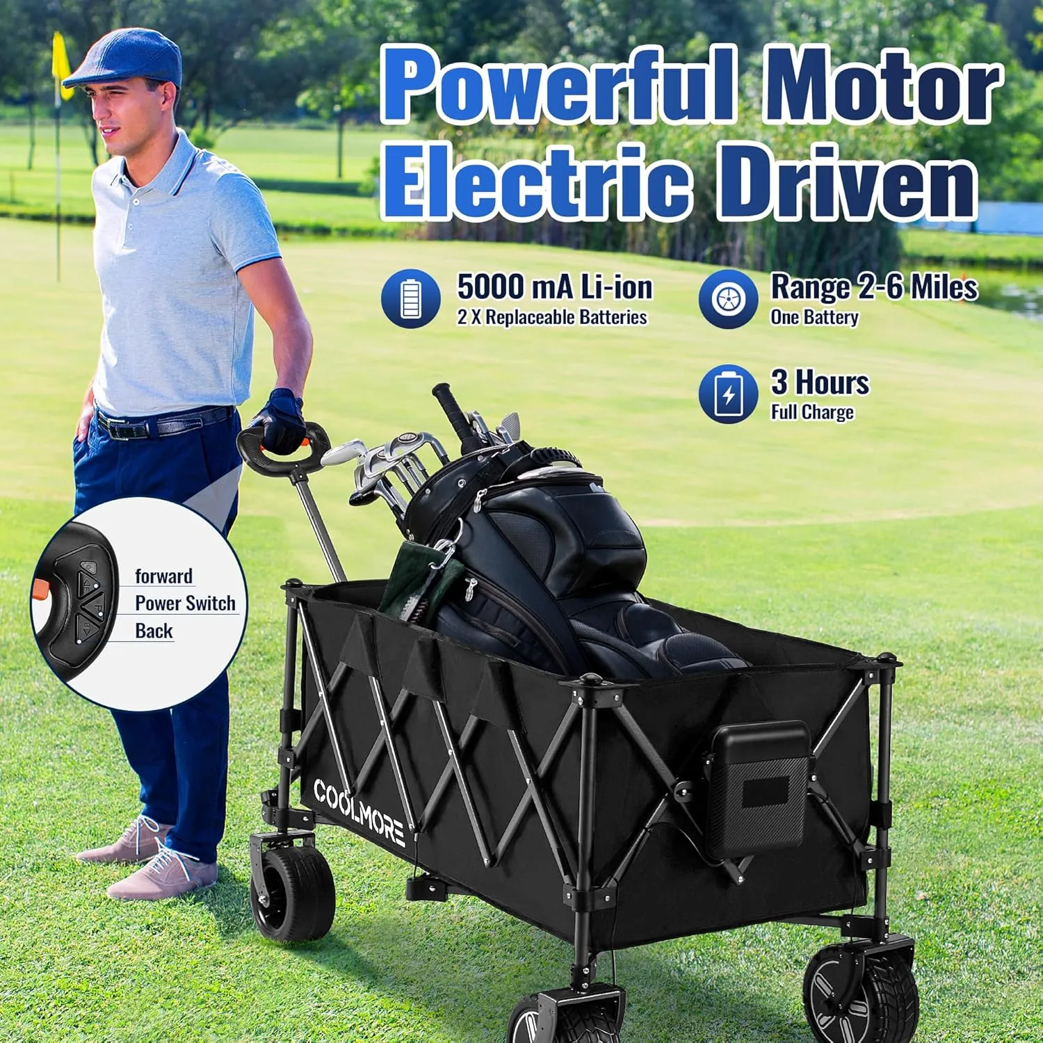 Electric Collapsible Utility Wagons 330lbs Capacity, Carts Foldable with Wheels Brakes Portable for Beach Garden Outdoor Sports Lounge Heavy Duty Shopping Camping Picnic (Black)