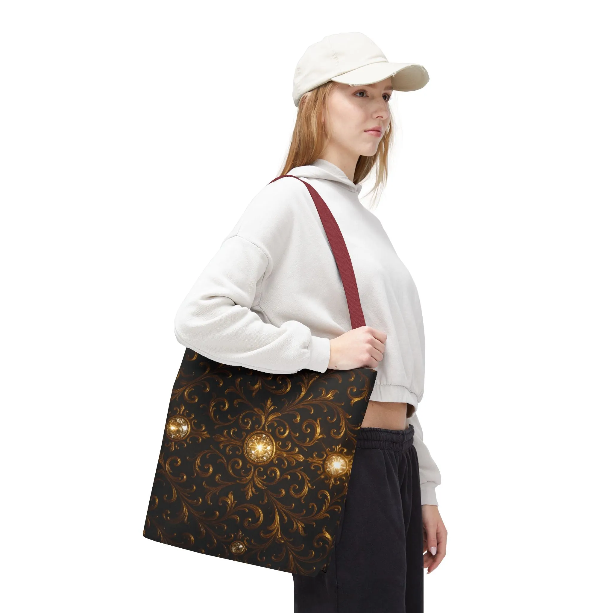 Elegant Baroque Tote Bag - Black and Gold Ornate Design Purse, Reusable Stylish Shoulder Bag for Women, Vintage Luxe Aesthetic Gift