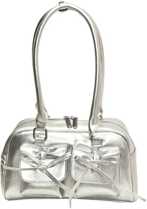 Elegant Bow Shoulder Tote Bag Women Stylish Crossbody Handbag Front Pockets Daily Commute Shopping