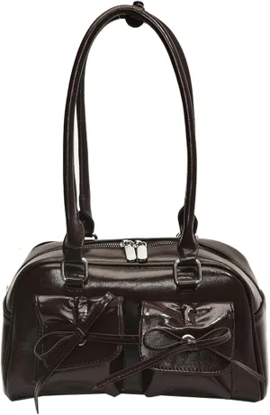 Elegant Bow Shoulder Tote Bag Women Stylish Crossbody Handbag Front Pockets Daily Commute Shopping