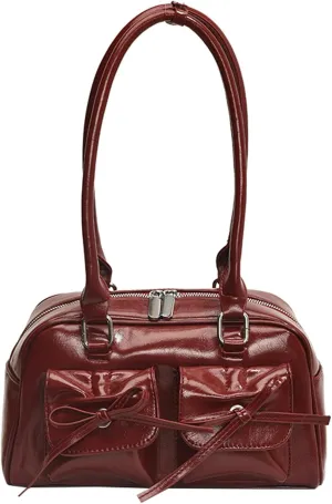Elegant Bow Shoulder Tote Bag Women Stylish Crossbody Handbag Front Pockets Daily Commute Shopping