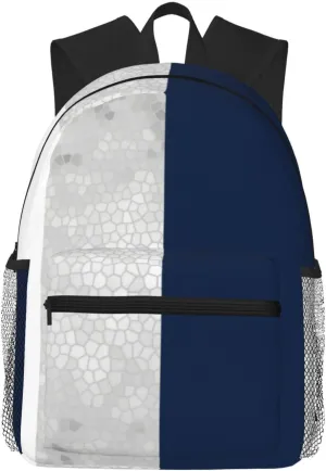 Elegant Faux Silver, Navy Blue, White Stripes Lightweight Packable Backpack Travel Casual Hiking Daypack Foldable Backpack For Men Women