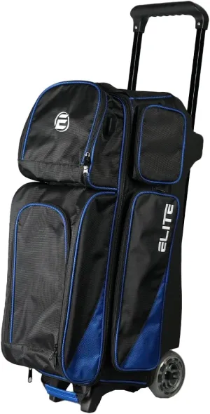 ELITE Deluxe 3 Ball Roller Bowling Bag with 5" Smooth Wheels - 4 Large Accessory Pockets, Shoe Compartment, Extendable Handle - USB Charging Port