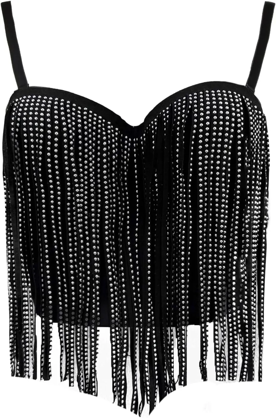 ELLACCI Women's Faux Suede Bustier Top with Fringe and Metallic Accents Corset Top Bra Black