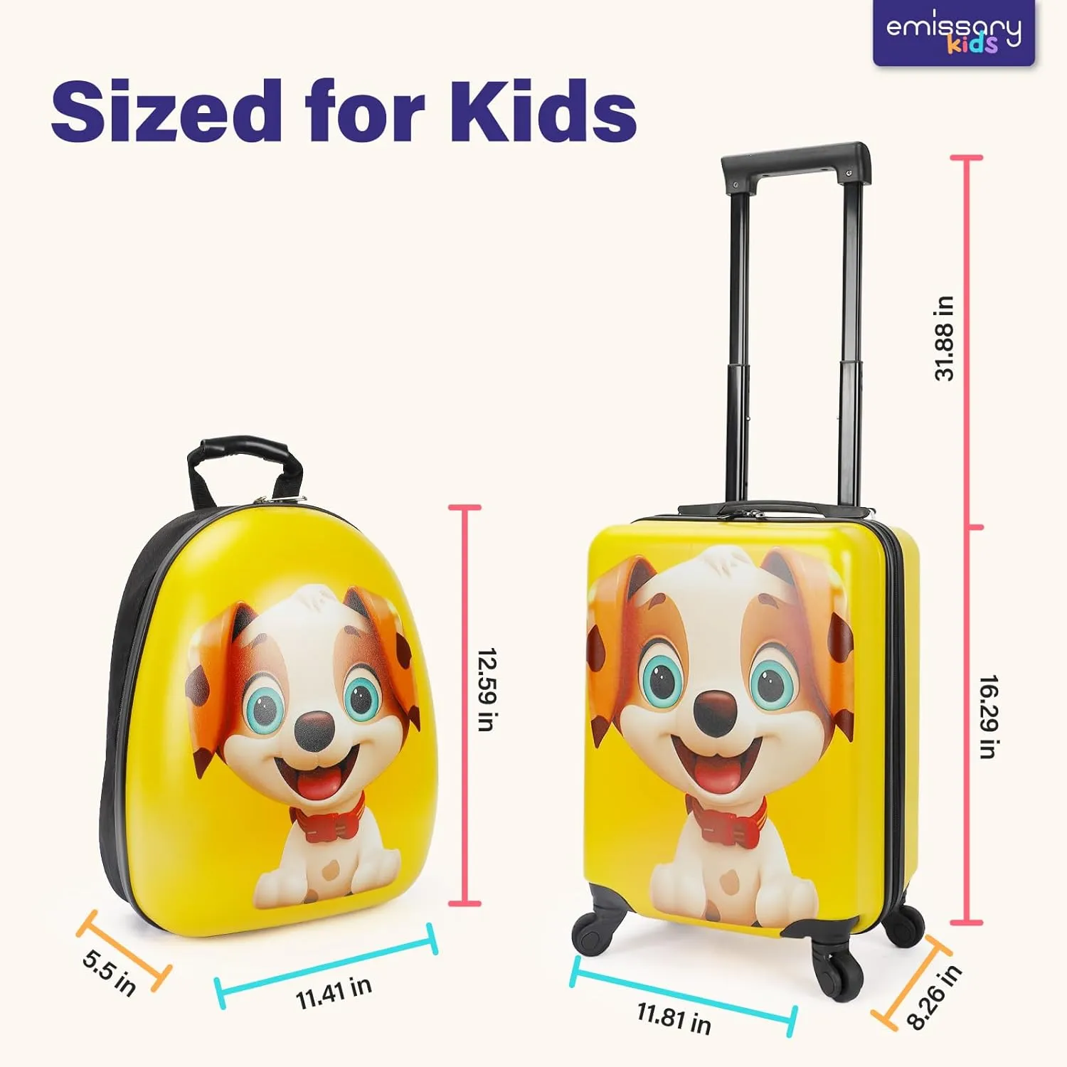 Emissary Kids Luggage With Wheels - Suitcase for Boys and Girls, Puppy Set, Carry-on, Toddler Rolling Suitcase