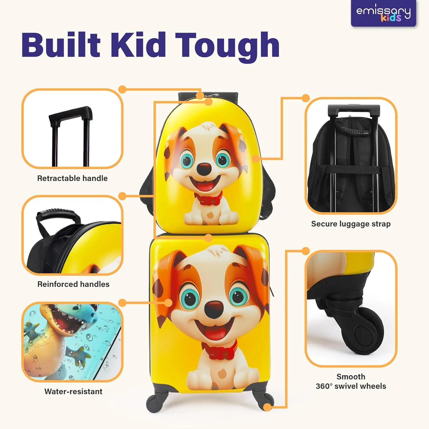 Emissary Kids Luggage With Wheels - Suitcase for Boys and Girls, Puppy Set, Carry-on, Toddler Rolling Suitcase