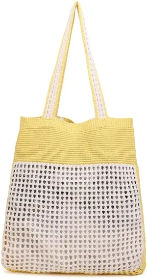 ENBEI Beach Bag Crochet Tote bag for Women,Aesthetic Boho Large Bag,Foldable&Lightweight,Shopping,Beach,Travel,Daily Use