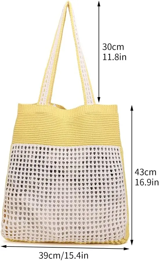 ENBEI Beach Bag Crochet Tote bag for Women,Aesthetic Boho Large Bag,Foldable&Lightweight,Shopping,Beach,Travel,Daily Use