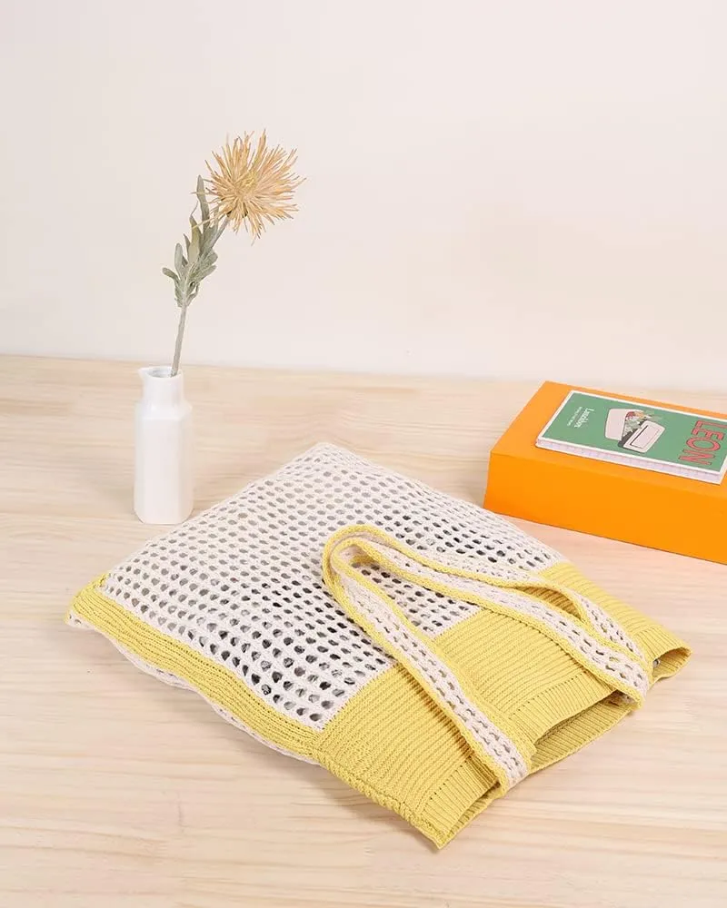 ENBEI Beach Bag Crochet Tote bag for Women,Aesthetic Boho Large Bag,Foldable&Lightweight,Shopping,Beach,Travel,Daily Use