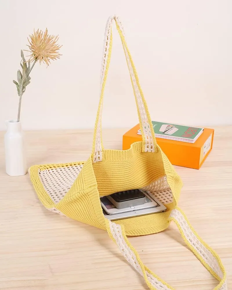 ENBEI Beach Bag Crochet Tote bag for Women,Aesthetic Boho Large Bag,Foldable&Lightweight,Shopping,Beach,Travel,Daily Use