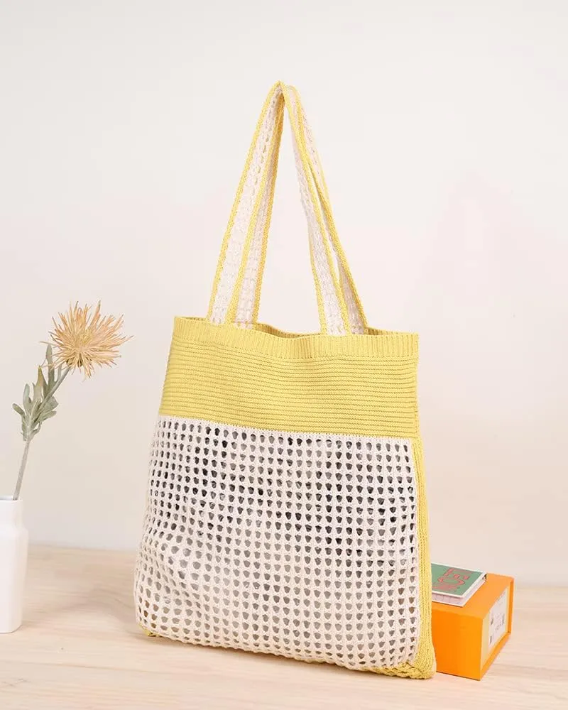 ENBEI Beach Bag Crochet Tote bag for Women,Aesthetic Boho Large Bag,Foldable&Lightweight,Shopping,Beach,Travel,Daily Use
