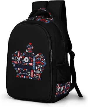 England Great Britain United Kingdom Crown Laptop Backpack Multiple Compartments Travel Backpack Casual Shoulder Bag Fashion Computer Bag for Work Shopping