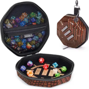 ENHANCE DND Dice Tray and Case - Collector's Edition DND Dice Holder up to 150 D&D Shakers with Hard Shell Exterior and Protective Soft Interior - Rolling Tray Perfect for Game Night (Dragon Brown)