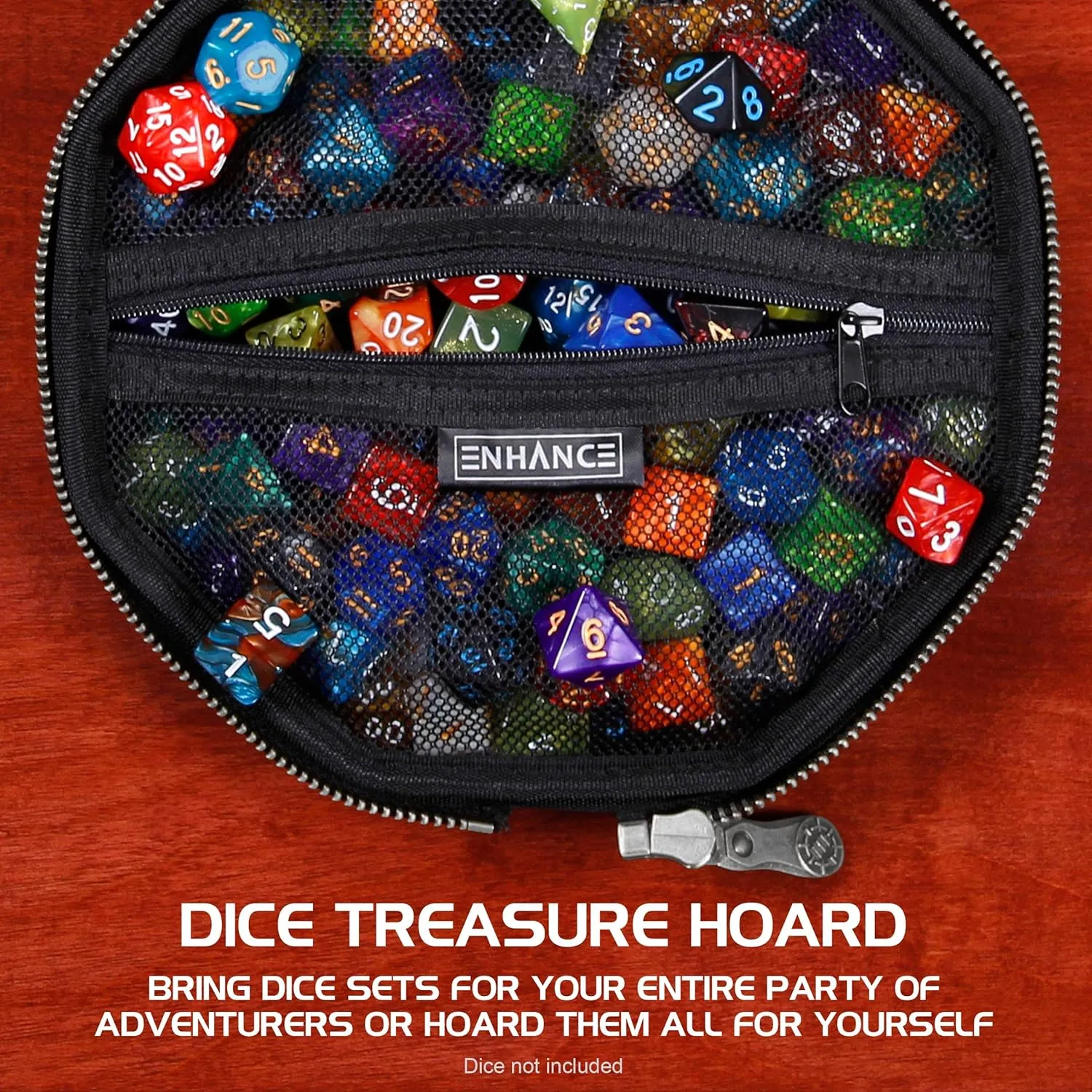 ENHANCE DND Dice Tray and Case - Collector's Edition DND Dice Holder up to 150 D&D Shakers with Hard Shell Exterior and Protective Soft Interior - Rolling Tray Perfect for Game Night (Dragon Brown)