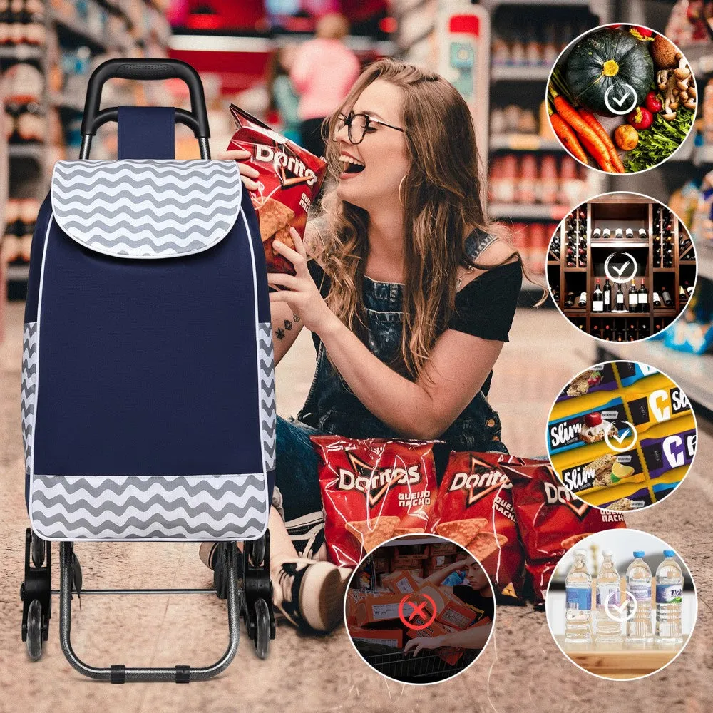 Eq2043 - Kono 6 Wheel Push Shopping Trolley - Navy