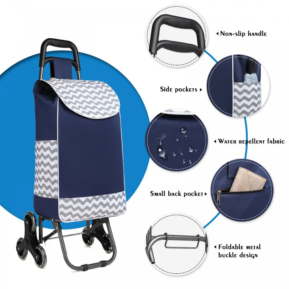 Eq2043 - Kono 6 Wheel Push Shopping Trolley - Navy