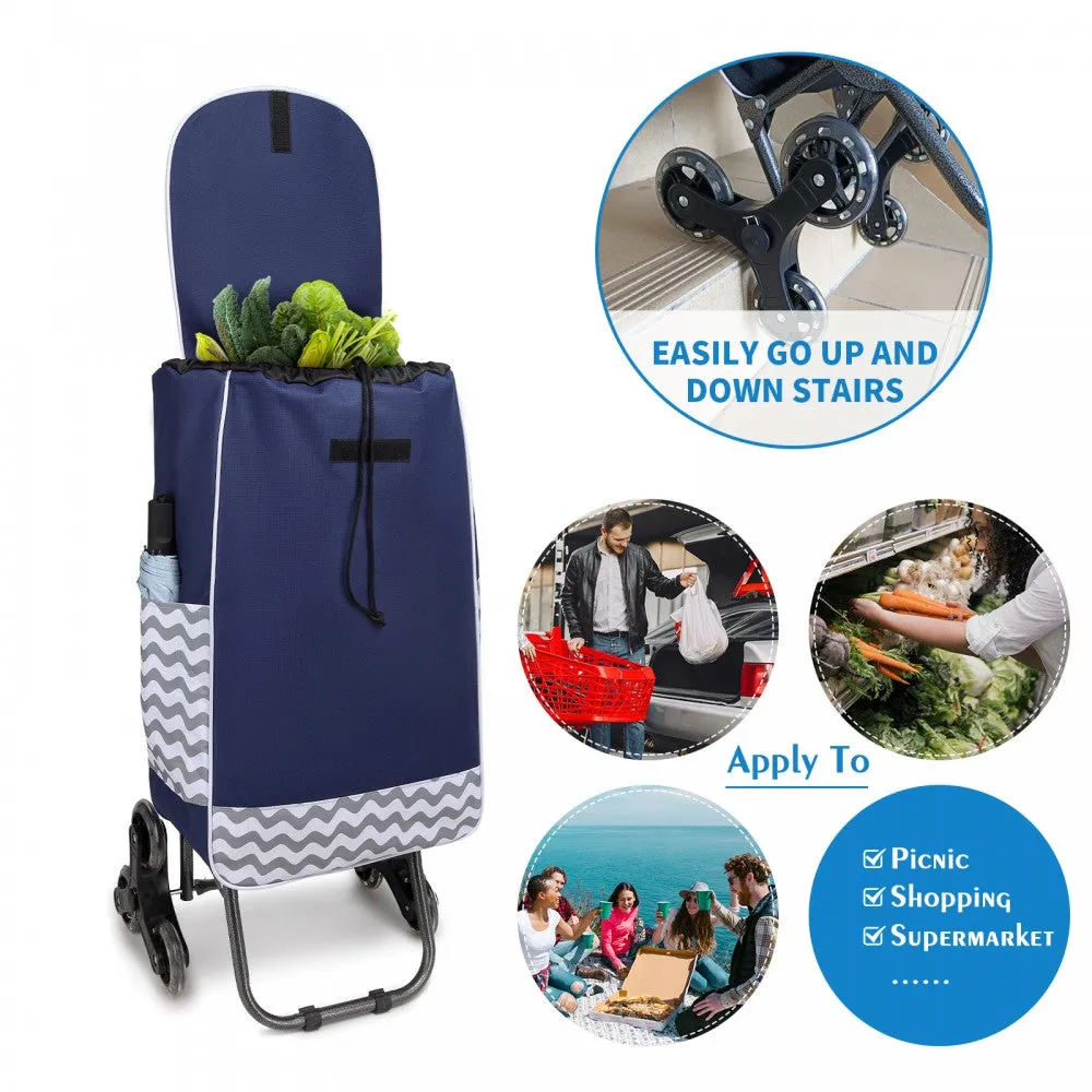 Eq2043 - Kono 6 Wheel Push Shopping Trolley - Navy