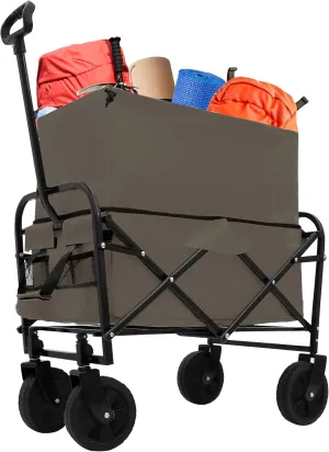 ESPIDOO Foldable Wagon Cart Heavy Duty: Metal Frame Utility Cart with All-Terrain Wheels & Storage Pockets for Camping, Beach, Shopping - Supports 225lbs for Outdoor Enthusiasts