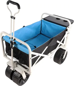 ESPIDOO Foldable Wagon Cart with Cup Holder: Heavy Duty Metal Frame Beach Garden Utility Cart for Camping, Shopping & Outdoor Activities - 150lbs Capacity with Side Pockets & Foldable Table