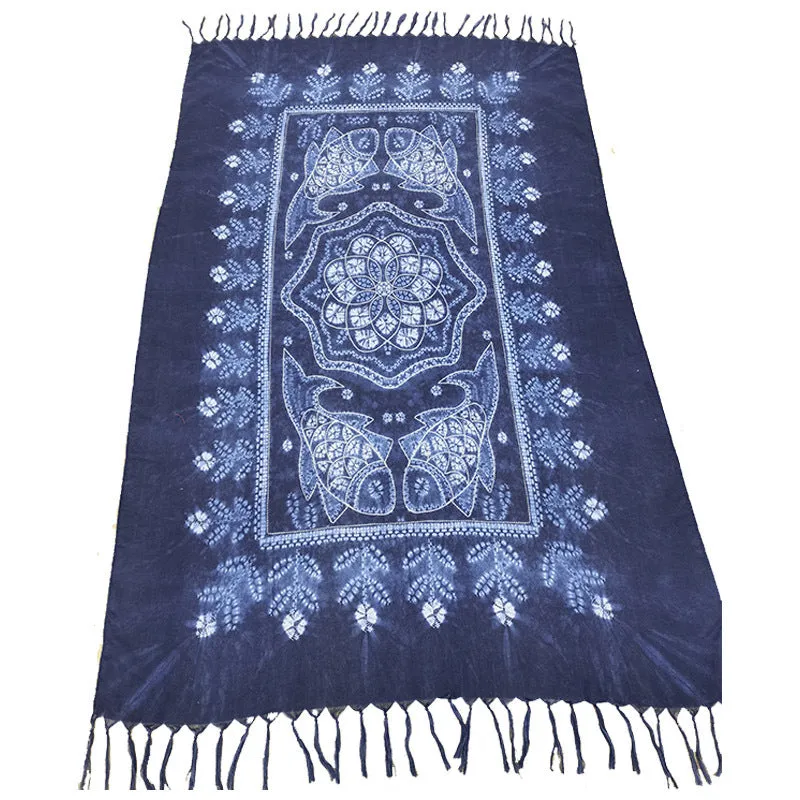 Ethnic Tie-Dye Scarf – Four-Leaf Clover Cotton-Linen Wrap