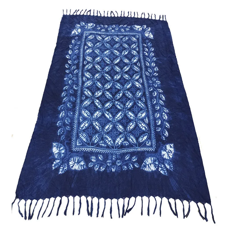 Ethnic Tie-Dye Scarf – Four-Leaf Clover Cotton-Linen Wrap