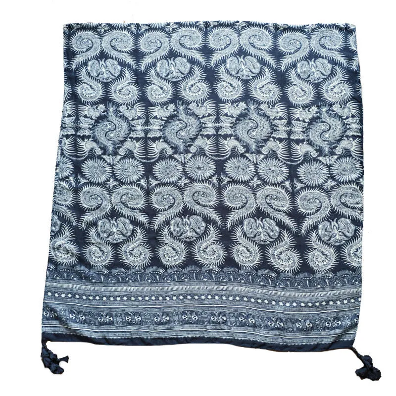 Ethnic Tie-Dye Scarf – Four-Leaf Clover Cotton-Linen Wrap