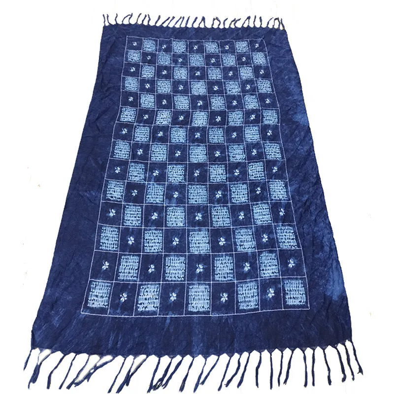 Ethnic Tie-Dye Scarf – Four-Leaf Clover Cotton-Linen Wrap