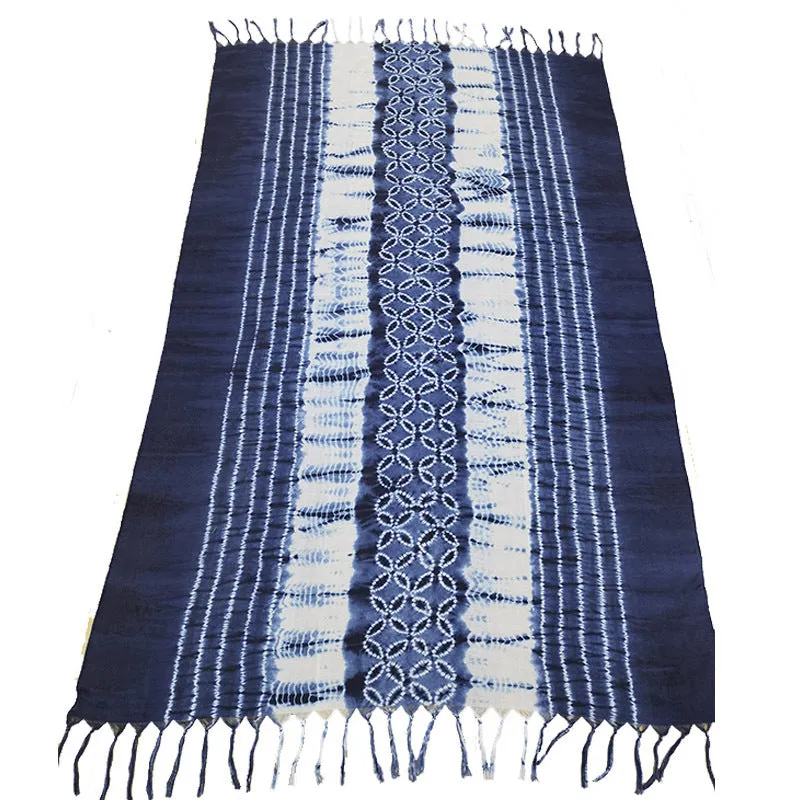 Ethnic Tie-Dye Scarf – Four-Leaf Clover Cotton-Linen Wrap