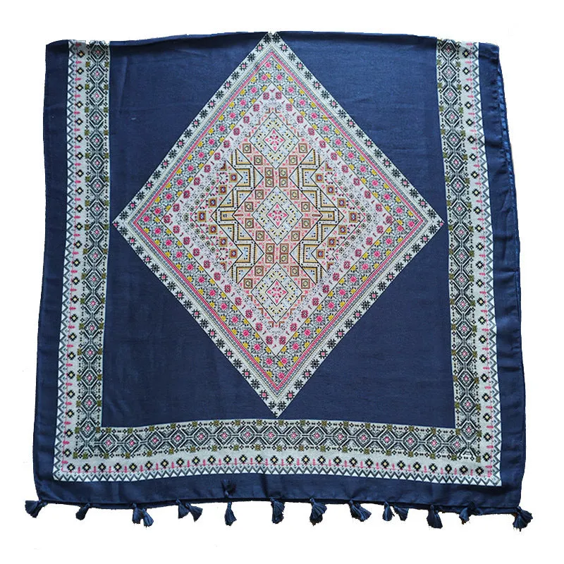 Ethnic Tie-Dye Scarf – Four-Leaf Clover Cotton-Linen Wrap