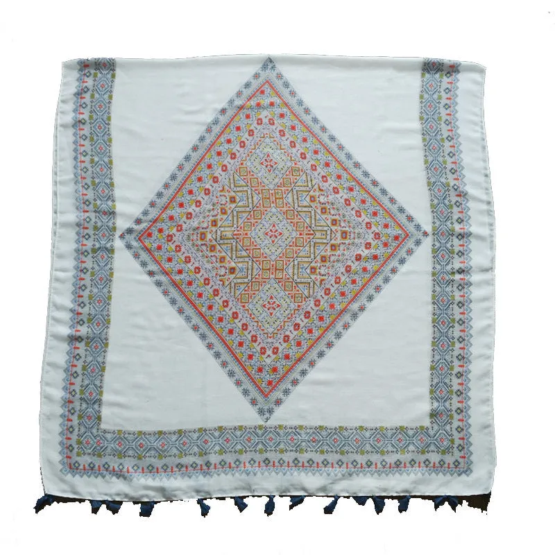 Ethnic Tie-Dye Scarf – Four-Leaf Clover Cotton-Linen Wrap
