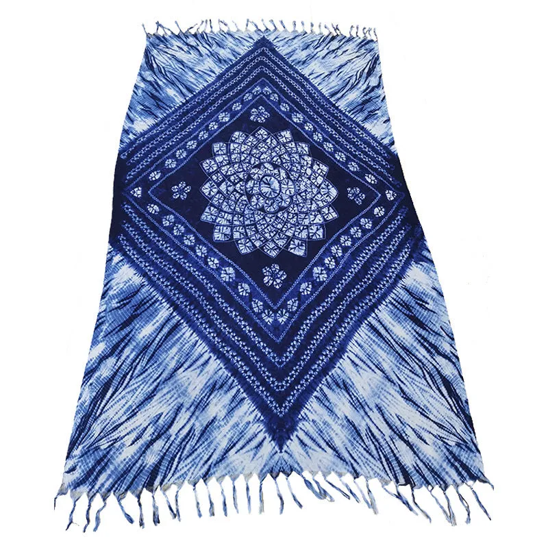 Ethnic Tie-Dye Scarf – Four-Leaf Clover Cotton-Linen Wrap