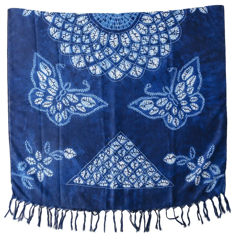 Ethnic Tie-Dye Scarf – Four-Leaf Clover Cotton-Linen Wrap