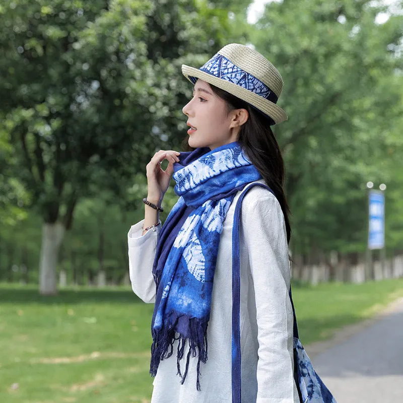 Ethnic Tie-Dye Scarf – Four-Leaf Clover Cotton-Linen Wrap