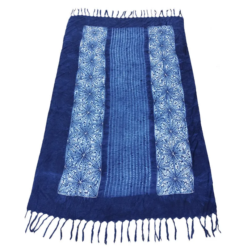 Ethnic Tie-Dye Scarf – Four-Leaf Clover Cotton-Linen Wrap