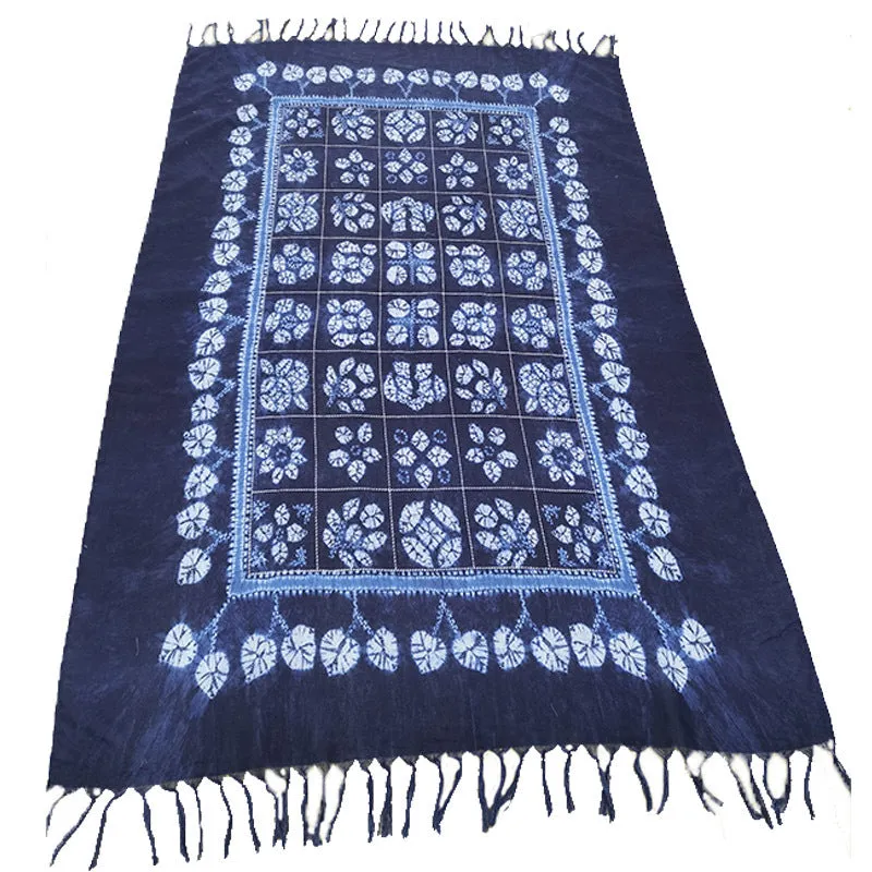 Ethnic Tie-Dye Scarf – Four-Leaf Clover Cotton-Linen Wrap