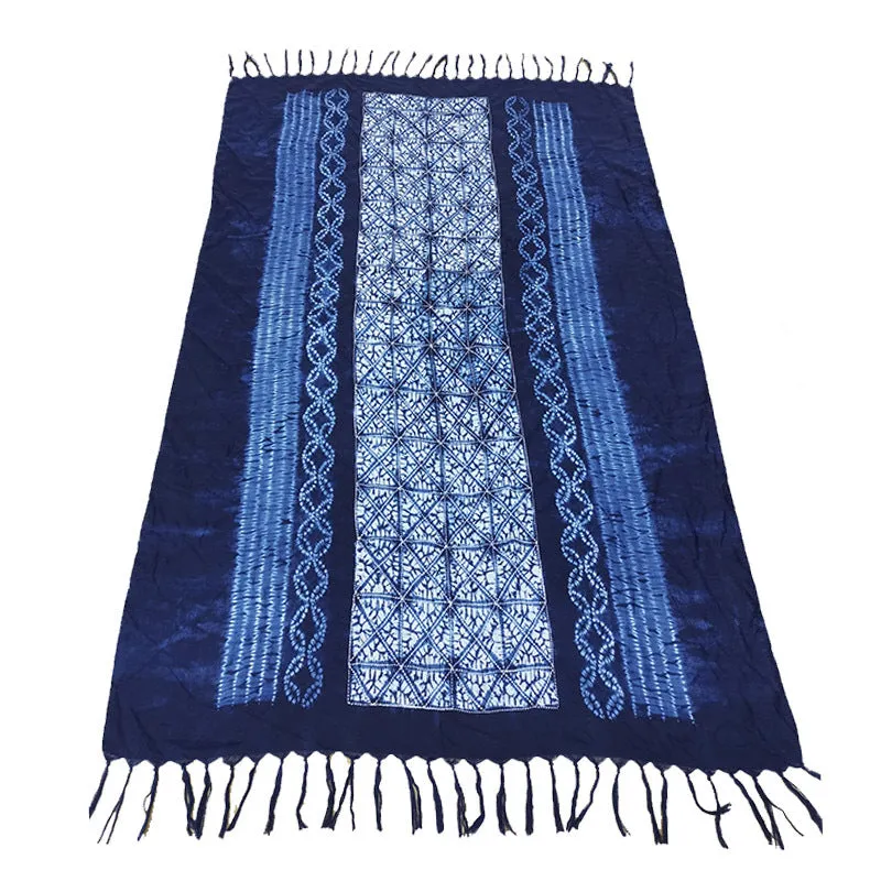 Ethnic Tie-Dye Scarf – Four-Leaf Clover Cotton-Linen Wrap