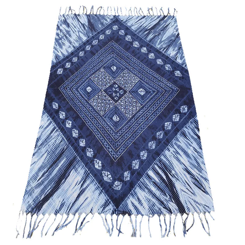 Ethnic Tie-Dye Scarf – Four-Leaf Clover Cotton-Linen Wrap