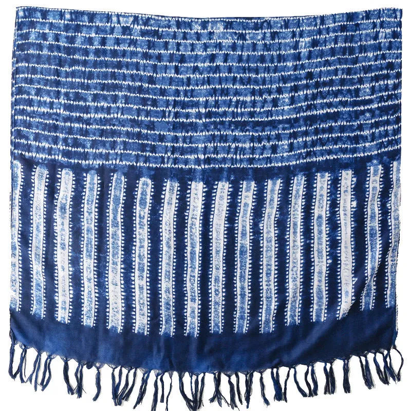 Ethnic Tie-Dye Scarf – Four-Leaf Clover Cotton-Linen Wrap