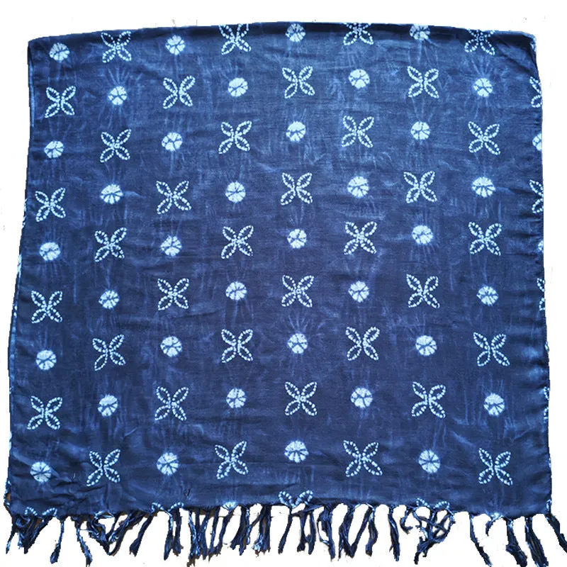 Ethnic Tie-Dye Scarf – Four-Leaf Clover Cotton-Linen Wrap