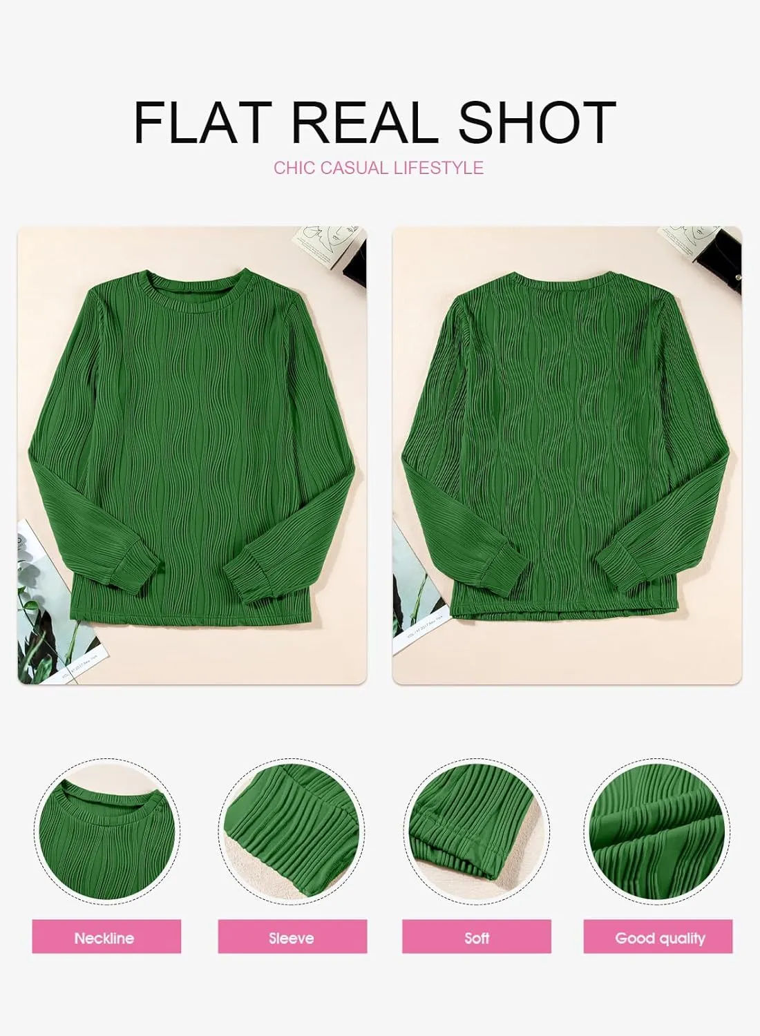 EVALESS Womens Tops Trendy Dressy Casual Long Sleeve Crewneck Basic T Shirts Solid Loose Textured Blouses Outfits