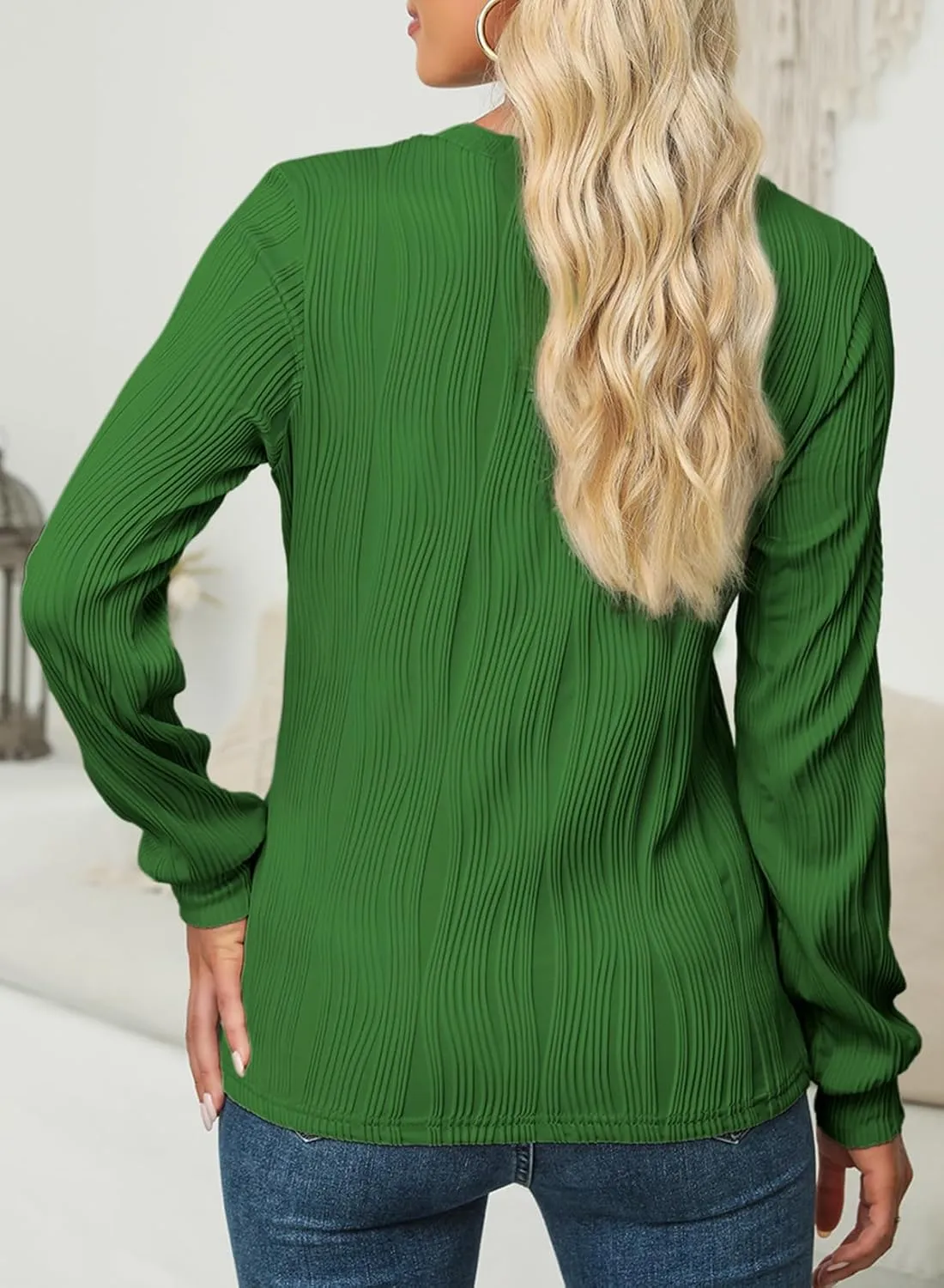 EVALESS Womens Tops Trendy Dressy Casual Long Sleeve Crewneck Basic T Shirts Solid Loose Textured Blouses Outfits