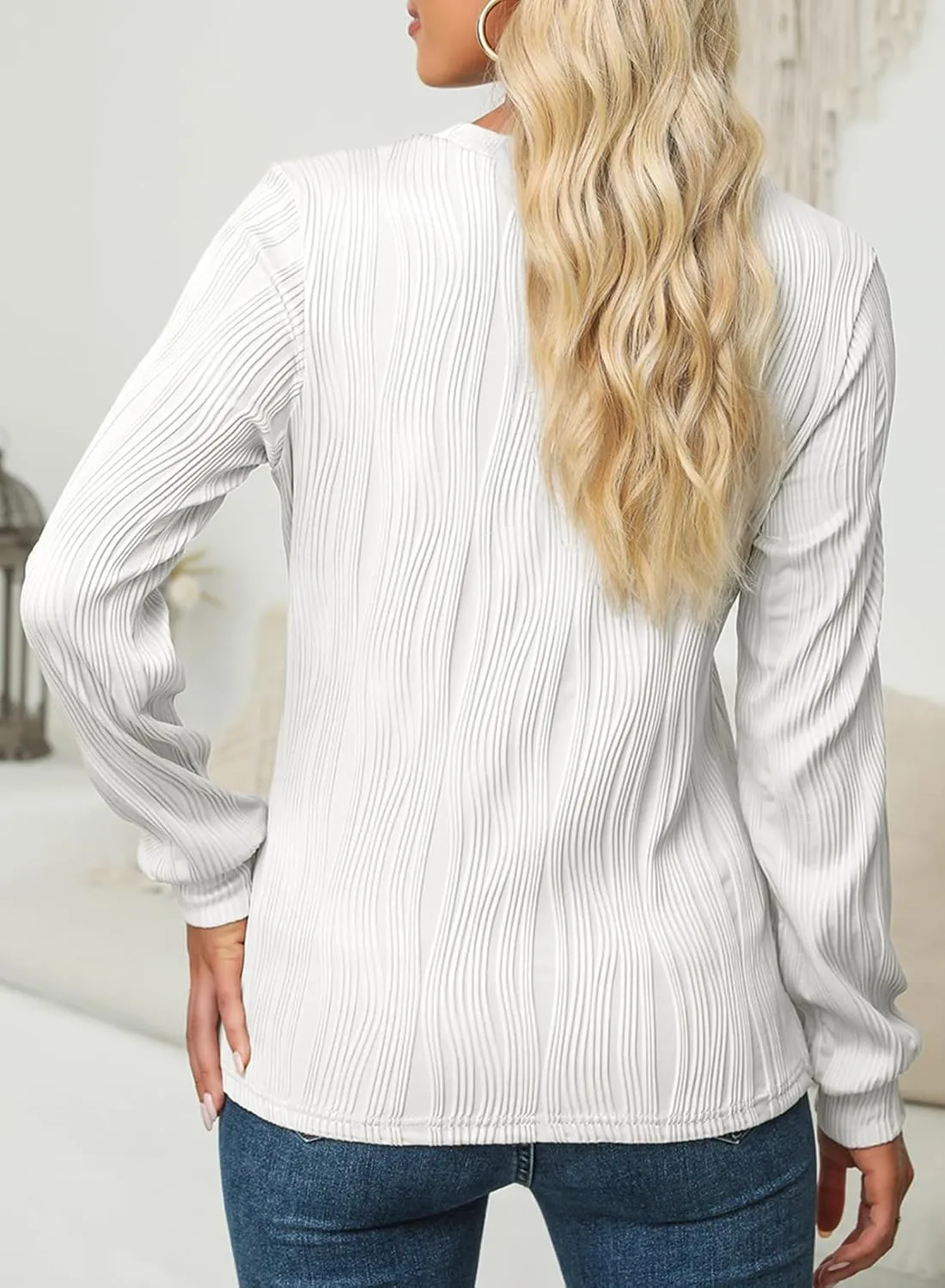 EVALESS Womens Tops Trendy Dressy Casual Long Sleeve Crewneck Basic T Shirts Solid Loose Textured Blouses Outfits