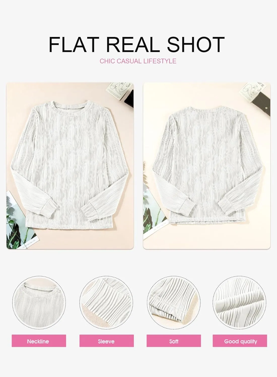 EVALESS Womens Tops Trendy Dressy Casual Long Sleeve Crewneck Basic T Shirts Solid Loose Textured Blouses Outfits