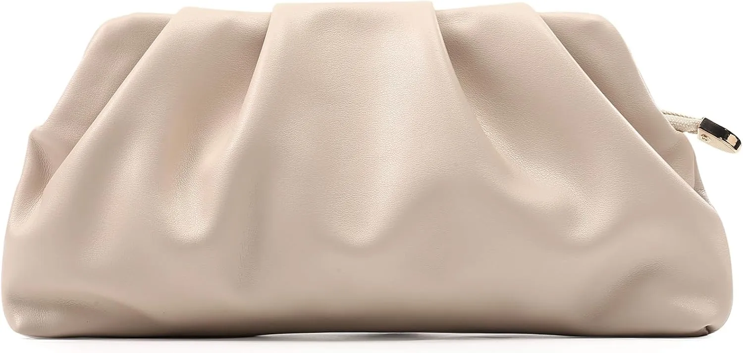 Evening Bag for Women Ruched Clutch Purse Detachable Metal Chain Crossbody Bag